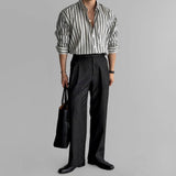 New Naples Business Men Shirts Light Luxury Textured Lapel Striped Long Sleeve Cardigan Leisure Premium Commuter Blouse M-2XL