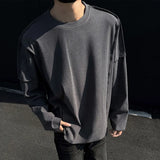 Simple Men's T-shirt Solid Color Long Sleeve Round Collar Niche Design Male Pullover Top Autumn Winter Tees