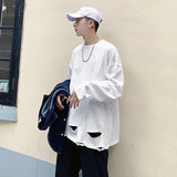 T-shirts Men Ins Hole Youthful Simple Pure Streetwear Fashion O-neck Daily Long Sleeve Spring Korean Style Handsome Charming New