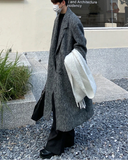 Autumn Winter Long Gray Oversized Thickened Warm Soft Wool & Blends Coat Men Double Breasted Korean Fashion
