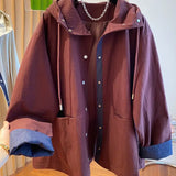 Classic High-end Hooded Windbreaker Women Spring Autumn Style 2025 New Loose Versatile Trendy Hooded Mid-length Jacket