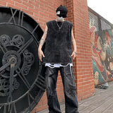 Plus Size Summer Men Clothing Worn-out Tank Tops Sweatshirt Sleeveless T Shirt Vest Mens Workout Undershirt Hip Hop Vest