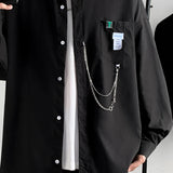 Shirts With Chain Men Loose All-match Spring New College Korean Style Popular Tops Casual Fashion Design Simple Turn Down Collar