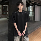 Summer Men's Tees Round Neck Contrast Color Shoulder Padded T-shirts Short Sleeve Simple Versatile Loose Male Tops