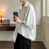 Summer Short Sleeved Shirt Men Society Mens Black Dress Shirt Korean Loose Ice Silk Shirt Mens White Casual Shirts Large Size