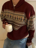 American style autumn and winter street fashion half zipper polo sweater for couples loose retro red Harajuku knit top y2k