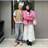 Men Leopard Print Vests Spring Fashion V-neck Paper Clip Simple Sleeveless Loose Simple Casual Streetwear Male Waistcoats