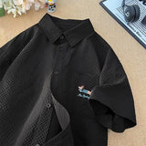 Gmiixder Bubble Yarn Embroidered Shirt Short-sleeved Summer Thin Breathable Quick-drying Beach Shirt Couple Half-sleeved Jacket
