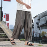 New Chinese Style Men Vintage Loose Casual Wide Leg Pant Summer Thin Loose Fit Bell Bottoms Casual Pants Cropped Pants For Men