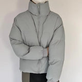 Men's Winter Harbor Wind Thickened Stand-up Collar Padded Jacket, Solid Color Leisure Loose Warm Zipper Cotton-padded Jacket