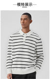 New American Trendy Men Polo Neck Sweaters Light Luxury Striped Knit Long Sleeve Pullover Tops High Quality Loose Knitwear M-3XL