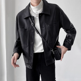 Autumn Mens Retro Lapel Short Long Sleeve Elegant British Pu Textured Leather Casual Jacket Loose Leather Jacket For Men