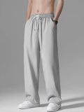 Wide Leg Pants Men Drawstring Casual Loose Full Length All-match Comfortable Pockets Daily Sporty Simple American Style Trousers