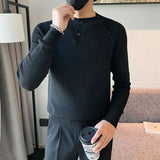 Autumn Winter New Fashion Round Neck Long Sleeve Solid Pullovers Men's Clothing Korean Knitting Simplicity Loose All-match Tops