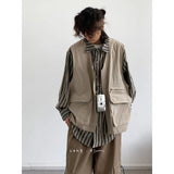 Cityboy Japanese Retro Splicing Fake Two-piece Fashion Work Shirts Men Women Casual Loose Long-sleeved Shirt Jacket Aesthetic