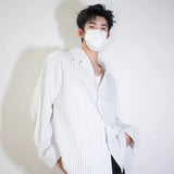 White Long Sleeved Shirt Men Fashion Society Mens Dress Shirt Korean Loose Blue Striped Shirt Mens Double Breasted Casual Shirt