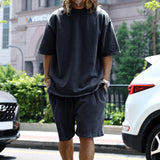 Spring Summer New Fashion Round Neck Long Sleeve Solid Youth Men's Clothing Korean Simplicity Trend All-match Chic Shorts Suits