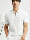 Men's Casual Zipper Polo Shirt Solid Color Texture Lapel Breathable  Leisure Tees for Men Summer Light Luxury Knitwear New