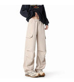 Black Casual Pants Men Fashion Retro Pocket Cargo Pants Men Japanese Streetwear Hip-hop Loose Straight Pants Mens Trousers