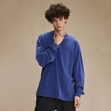 Spring New Trendy Batik Wash Long Sleeve T-shirt Men's Wear Round Collar Pullover Couple Top Vintage Tees Solid Color