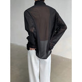 Sexy Perspective High-neck Long Sleeve T Shirt Men Women Net Yarn Bottoming Shirt Spring Summer Transparent Black Tee Shirts