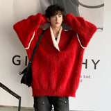 Personalized Men's Sweaters V-neck Contrast Color Casual Knitting Tops Casual Korean Style Pullover Male Tops Winter