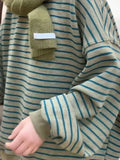 Autumn and winter American men and women trendy personalized striped round neck pullover for couples loose retro casual top y2k