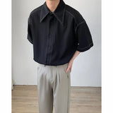 Summer Short Sleeved Shirt Men Fashion Society Mens Black Formal Dress Shirt Korean Loose Casual Shirt Mens Grey Formal Shirts