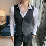 England Men's Suit Vest Pinstripe Slim Fit Sleeveless Gilet Formal Groomsman Waistcoat Business Gentleman Work Dress Suit Vests