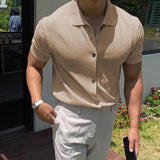 New Fashion Men Cardigan Tops Luxury Knitted Half Sleeve Shirts Leisure Button-down Shirts for Men Korean Style Premium Knitwear