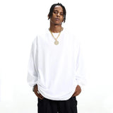 Korean Style Men's T-shirts Round Collar Solid Color Loose Top Long Sleeve Male Pullover Tee Vintage Menswear Spring
