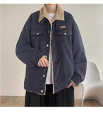 New American Fleece-lined Men Padded Jackets Luxury Harajuku Long Sleeve Streetwear Winter Trendy Chic Turn-down Collar Coats