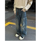 New High Street Cargo jeans men Gothic Punk Dark Trousers  Harajuku Retro Baggy Jeans Men Street Fashion Straight Leg Pants