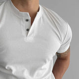 Spring Summer Casual Henley Shirts Mens Vintage Solid Color Buttoned O Neck Tees Men Stylish Slim Fit Short Sleeve T-shirt