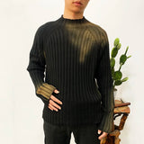 High Street Paint Graffiti Old Slim Fit Knitted T-shirt Ins Lazy Style Knitted Sweater New Fashion Tops Pullover
