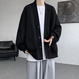 Korean Sweatshirts Men Fashion Solid Color Style Hoodies Autumn Brand Casual Loose Coat Street Thick Warm Male Cardigans