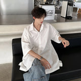 Streetwear Men's Glitter Shirts Summer Short Sleeve Oversized Chic All-match Shirt Men Women Korean Daily Loose Tops Black/White