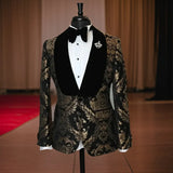 Floral Male Blazer for Men Suit Slim Fit Shawl Lapel Velvet Smoking Jacket 1 Piece Jacquard Fashion Coat
