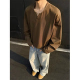 Cotton Long Sleeved T-shirt Men Fashion White V-neck T Shirt Men Streetwear Korean Loose Casual Pullover T Shirt Mens Top M-2XL