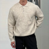 New British Retro Men Polo Neck Sweater Light Luxury Knit Loose Long Sleeve Pullover Casual Solid Color Premium Knitwear M-3XL