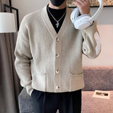 Men Cardigan Fashion Luxury Knitted Sweater Coats Trendy Japanese Retro V Neck Long Sleeve Jacket Casual Stylish Knitwear M-3XL