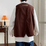 Japanese Trendy Couple Loose Jacket Retro Interface Bag Work Vest Sleeveless V-neck Vest Handsome Cardigan Aesthetic Urban Chic