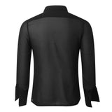 Men's Clothing Mesh See Through Mesh Sexy Long Sleeve Shirt Solid Color Button-down Vintage Streetwear Retro Party Tops S-XL