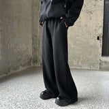 American Style Men's Sweatpants Elastic Waist Solid Color Bottom Straight Wide Leg Loose Sports Trousers New Simple