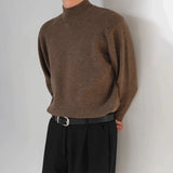 Korean Fashion Men Sweater Light Luxury Trendy Mock Neck Knitted Solid Color Pullover Premium Quality Long Sleeve Basic Knitwear