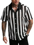 Stylish Button Lapel Knitting Mens Shirts Spring Summer Fashion Short Sleeve Knit Shirt For Men Vintage Hollow Out Knitted Tops