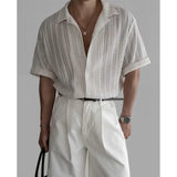 Summer Short Sleeved Shirt Men Oversized Black White Casual Shirt Men Streetwear Korean Loose Hollow Shirt Mens Hawaiian Shirts