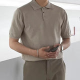 Vintage Polo Collar Knitted Shirts Mens Spring Summer Trendy Solid Color Slim Polo Shirt Casual Men Short Sleeve Knit Polos