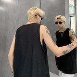 Men Ice Silk Hellow Sleeveless TShirts O-Neck Vest Summer Male Loose Casual Tank Tops Fashion Oversized Singlets Male Clothing