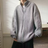 Y2K Knitted Cardigan Sweater Men Blue Long Sleeve Jumpers Jacket Turtleneck Patchwork Zipper Coat Male Korean Clothes